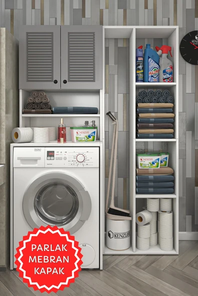 Kenzlife membran çamaşır makinesi dolabı hayzumsüpürge gribyz panjur 180*126*55 mebran kapak MDF gövde ürün görseli 1