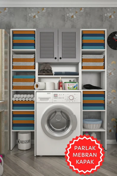 Kenzlife membran çamaşır makinesi dolabı hayzummaksduble gribyz panjur 180*66*55 mebran kapak MDF gövde ürün görseli 1