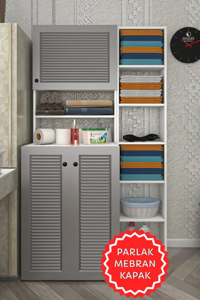 Kenzlife membran çamaşır makinesi dolabı kasparovmaks gribyz panjur 180*096*55-20 mebran kapak MDF gövde banyo kapaklı arkalıksız ürün görseli 1