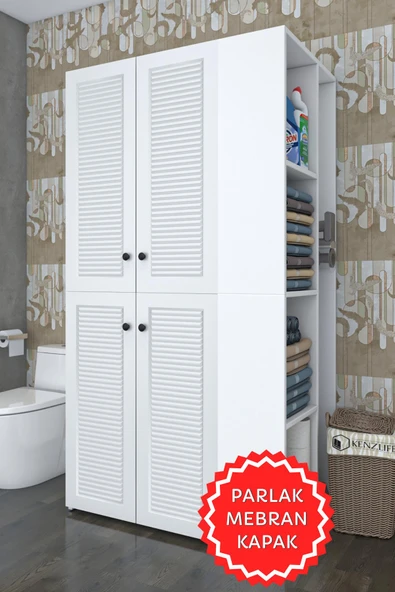 Kenzlife membran çamaşır-kurutma makinesi dolabı kapaklı foka byzbyz 180*090*60 mebran kapak MDF gövde banyo arkalıksız ürün görseli 1