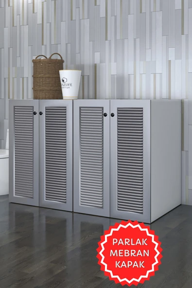 Kenzlife membran çamaşır&kurutma&bulaşık makinesi dolabı tatyanakare gribyz 90*140*60 mebran kapak suntalam gövde kapaklı arkalıksız ürün görseli 1