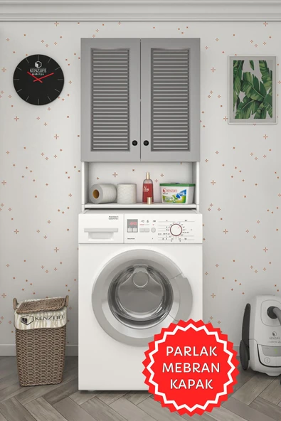 Kenzlife membran çamaşır makinesi dolabı veronika gribyz panjur 180*066*20 mebran kapak MDF gövde çift kapaklı arkalıksız ürün görseli 1