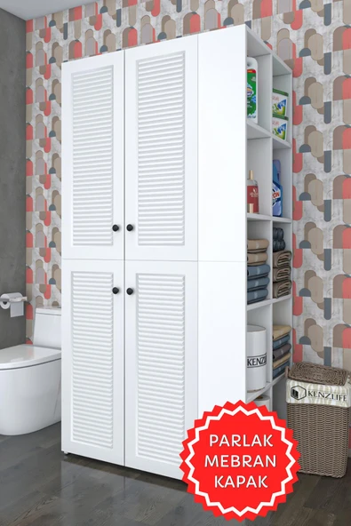 Kenzlife membran çamaşır-kurutma makinesi dolabı kapaklı fedyenka byzbyz 180*090*60 mebran kapak MDF gövde banyo arkalıksız ürün görseli 1