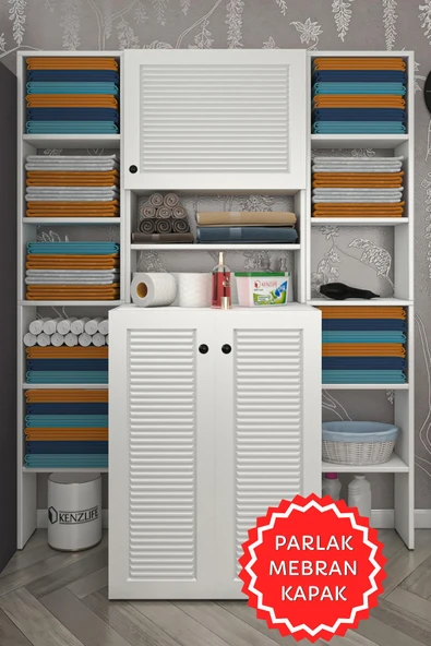 Kenzlife membran çamaşır makinesi dolabı kasparovmaksduble byzbyz panjur 180*126*55-20 mebran kapak MDF gövde banyo kapaklı arkalıksız ürün görseli 1