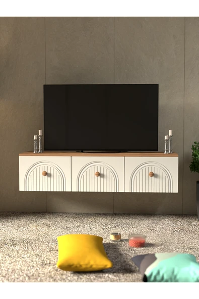 Platinreyon Bohem Tarz 135 Cm 3 Kapaklı Mdf Kapak Duvar Tv Ünitesi ürün görseli 1
