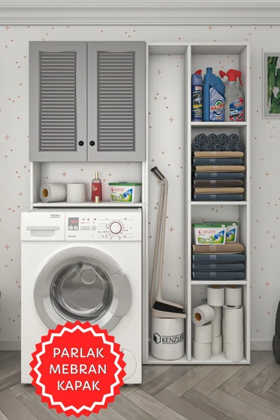 Kenzlife membran çamaşır makinesi dolabı veronikasüpürge gribyz panjur 180*126*20 mebran kapak suntalam gövde arkalıksız raflı ürün görseli 1