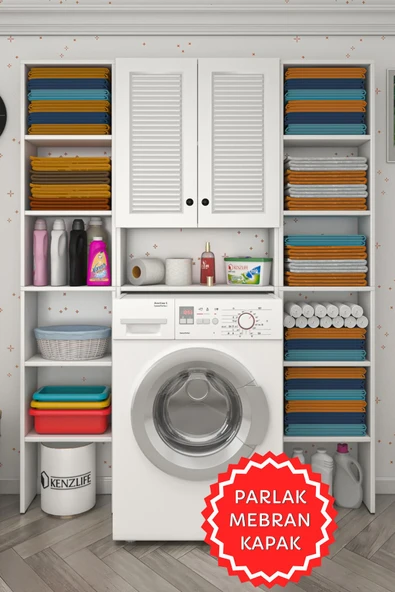 Kenzlife membran çamaşır makinesi dolabı veronikamaksduble byzbyz panjur 180*126*20 mebran kapak MDF gövde arkalıksız raflı ürün görseli 1