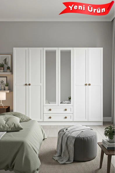 Platinreyon BOHEM 6 KAPAK 2 ÇEKMECE AYNALI MDF KAPAK ürün görseli 1