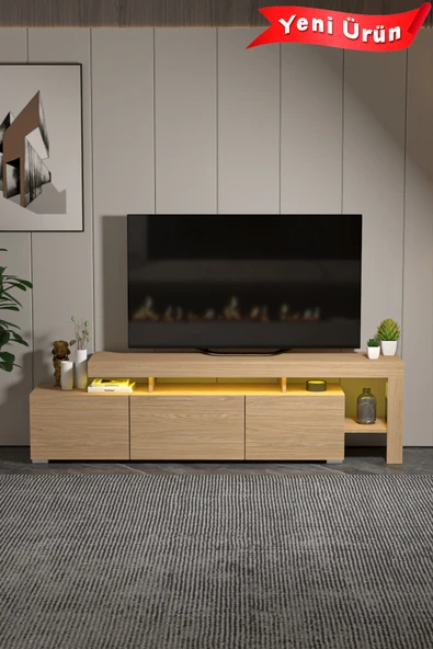 Platinreyon Luma Led Işıklı Tv Ünitesi Tv Sehpası 3 Kapaklı Tv Sehpası Kapaklı Televizyon Sehpası ürün görseli 1