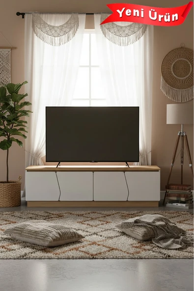 Platinreyon Bohem 180 cm Tv Ünitesi Mdf Kapak Led Işıklı Tv Ünitesi Tv Sehpası Kapaklı Tv Sehpası ürün görseli 1