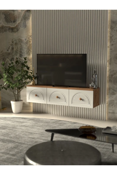 Platinreyon Bohem Tarz 135 Cm 3 Kapaklı Mdf Kapak Duvar Tv Ünitesi ürün görseli 1