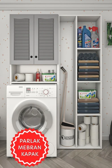 Kenzlife membran çamaşır makinesi dolabı sinemsüpürge gribyz panjur 180*126*30 mebran kapak suntalam gövde kapaklı arkalıklı raflı ürün görseli 1