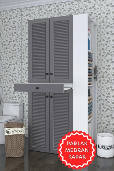 Kenzlife membran çamaşır-kurutma makinesi dolabı ahi evran sağ gribyz panjur 187*090*60 mebran kapak MDF gövde ürün görseli 1