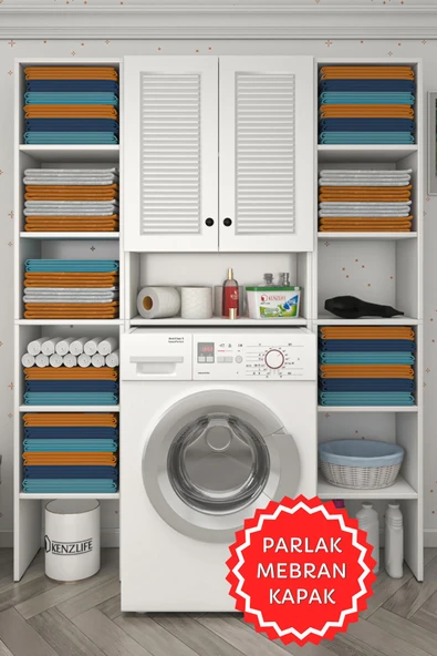 Kenzlife membran çamaşır makinesi dolabı sinemmaksduble byzbyz panjur 180*126*30 mebran kapak MDF gövde kapaklı arkalıklı raflı ürün görseli 1