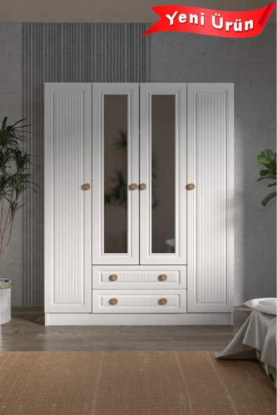 Platinreyon BOHEM 4 KAPAK 2 ÇEKMECE AYNALI GARDIROP MDF KAPAK ürün görseli 1