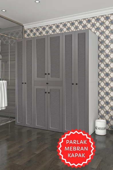 Kenzlife membran çamaşır-kurutma makinesi dolabı ve giysi dolabı suyuti sol gribyz 180*170*60 mebran kapak MDF gövde banyo ürün görseli 1