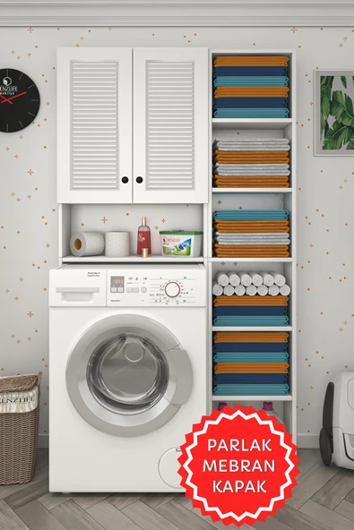 Kenzlife membran çamaşır makinesi dolabı veronikamaks byzbyz panjur 180*096*20 mebran kapak MDF gövde kapaklı arkalıksız raflı ürün görseli 1