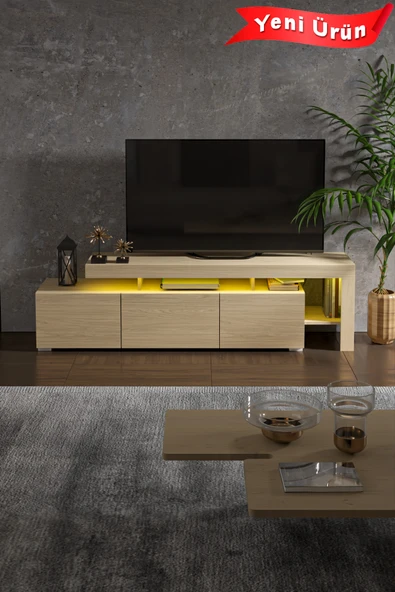 Platinreyon Luma Led Işıklı Tv Ünitesi Tv Sehpası 3 Kapaklı Tv Sehpası Kapaklı Televizyon Sehpası ürün görseli 1