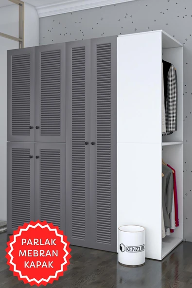 Kenzlife membran çamaşır-kurutma makinesi dolabı ve giysi dolabı bistami sağ gribyz panjur 180*160*60 mebran kapak suntalam gövde ürün görseli 1