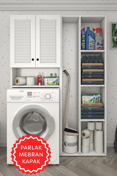 Kenzlife membran çamaşır makinesi dolabı sinemsüpürge byzbyz panjur 180*126*30 mebran kapak suntalam gövde kapaklı arkalıklı raflı ürün görseli 1