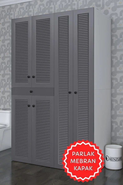 Kenzlife membran çamaşır-kurutma makinesi dolabı şahrur sağ gribyz 187*120*60 çekmeceli mebran kapak suntalam gövde banyo ürün görseli 1