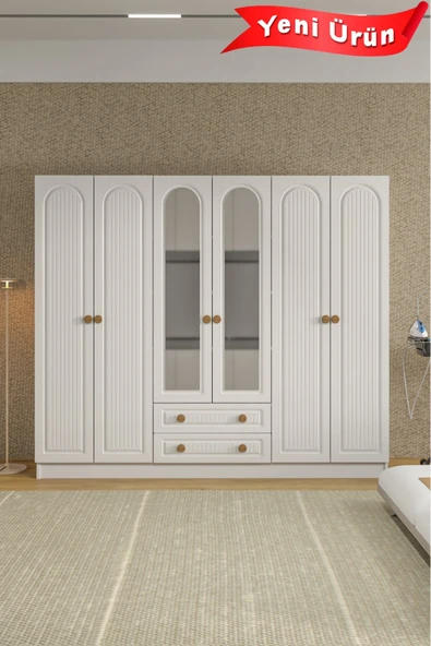 Platinreyon BOHEM 6 KAPAK 2 ÇEKMECELİ AYNALI GARDIROP MDF KAPAK ürün görseli 1