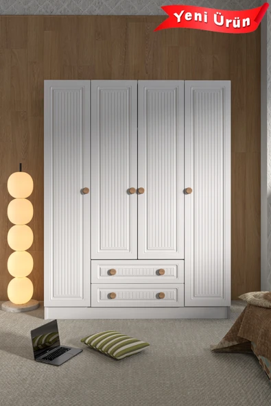 Platinreyon 4 KAPAK 2 ÇEKMECE GARDIROP MDF KAPAK ürün görseli 1