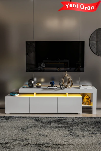 Platinreyon Luma Led Işıklı Tv Ünitesi Tv Sehpası 3 Kapaklı Tv Sehpası Kapaklı Televizyon Sehpası ürün görseli 1