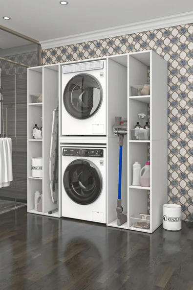 Kenzlife membran çamaşır-kurutma makinesi dolabı nazzam byzbyz 187*170*60 çekmeceli raflı mebran kapak suntalam gövde banyo ürün görseli 1