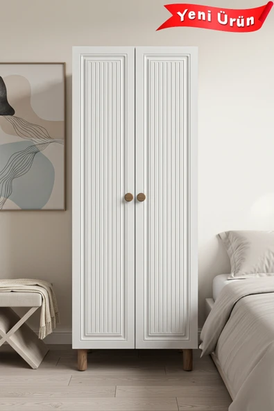 Platinreyon 2 KAPAKLI 3 RAFLI GARDIROP MDF KAPAK ürün görseli 1
