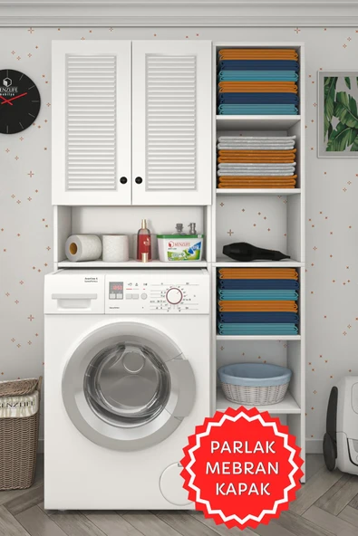 Kenzlife membran çamaşır makinesi dolabı sinemmaks byzbyz panjur 180*096*30 mebran kapak MDF gövde kapaklı arkalıklı raflı ürün görseli 1