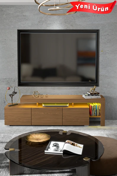 Platinreyon Luma Led Işıklı Tv Ünitesi Tv Sehpası 3 Kapaklı Tv Sehpası Kapaklı Televizyon Sehpası ürün görseli 1