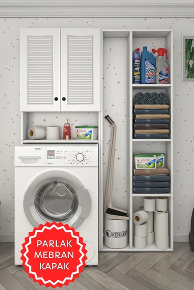 Kenzlife membran çamaşır makinesi dolabı veronikasüpürge byzbyz panjur 180*126*20 mebran kapak suntalam gövde arkalıksız raflı ürün görseli 1
