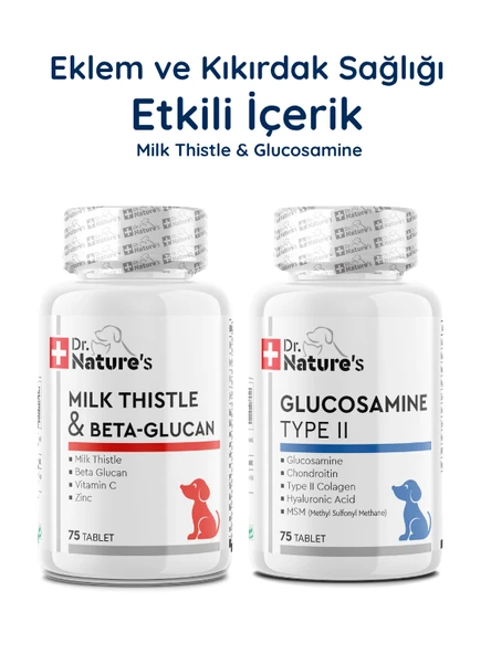 Köpek Eklem ve Karaciğer Destek Paketi – Glukozamin + Milk Thistle Beta Glukan 2x75 Tablet ürün görseli 1