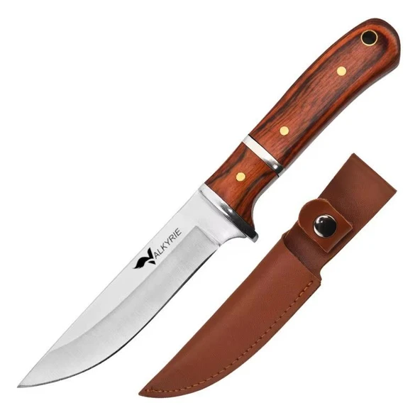 Valkyrie 3CR14MOV Paslanmaz Çelik Av Bıçağı – Ahşap Saplı, Kılıflı Kamp ve Outdoor Bıçağı Kırmızı ürün görseli 1