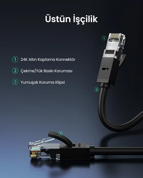 UGREEN CAT6 Ethernet Kablosu, 5 Metre, Mavi, 11204 - Resim 6