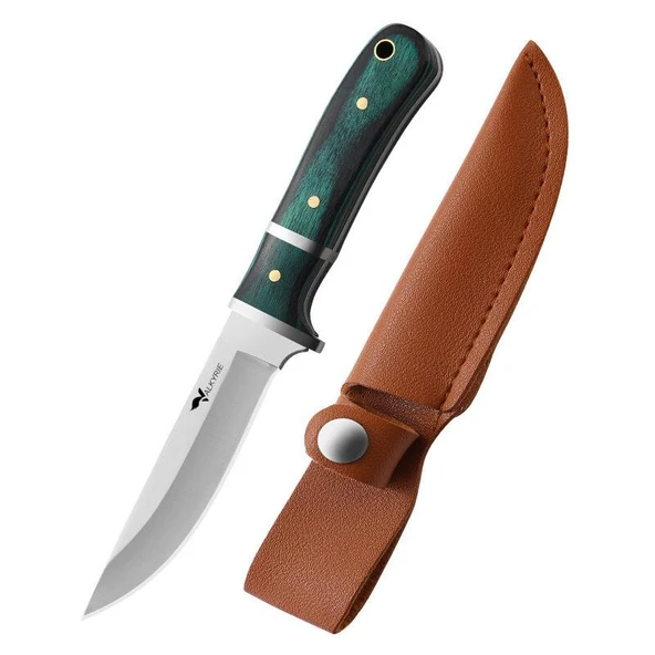 Valkyrie 3CR14MOV Paslanmaz Çelik Av Bıçağı – Ahşap Saplı, Kılıflı Kamp ve Outdoor Bıçağı Yeşil ürün görseli 1
