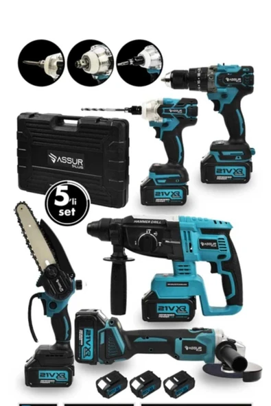 ASSUR Profesyonel 21v Akülü 5 li Set Hilti Taşlama Somun Sıkma Akülü Vidalama B.Testere ürün görseli 1