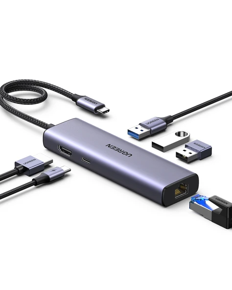 UGREEN Revedok 6-in-1 3*USB 3.0, 4K/30Hz HDMI, 100W PD Type-C, RJ45 Port Çoklayıcı Hub, 15598 ürün görseli 1