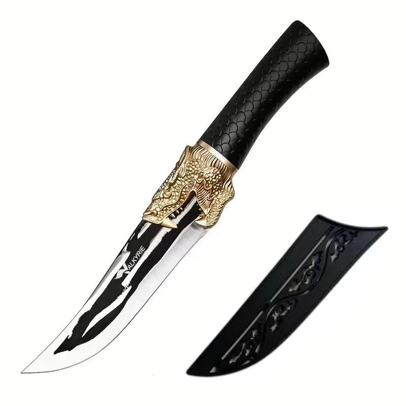 Valkyrie Dragon Tasarım 3CR13 Paslanmaz Çelik Şef Bıçağı – Siyah Saplı, Kılıflı Kasap & Mutfak Bıçağı ürün görseli 1