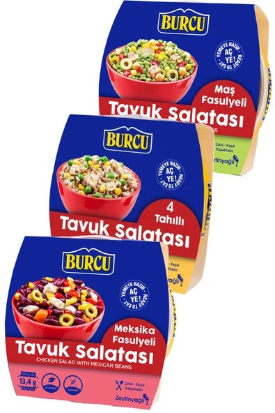 Burcu 3'lü tavuk salata seti 150 gr (Maş Fasulyeli, 4 Tahıllı, Meksika Fasulyeli) ürün görseli 1