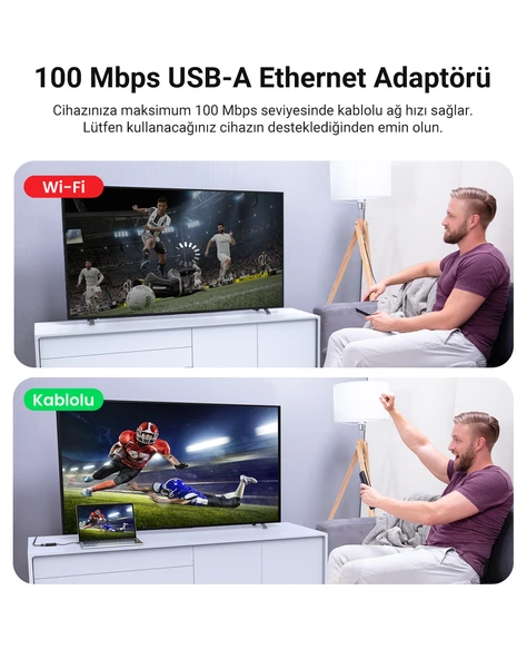 UGREEN USB 2.0/100Mbps Rj45 Ethernet Adaptörü, 20254 - Resim 4