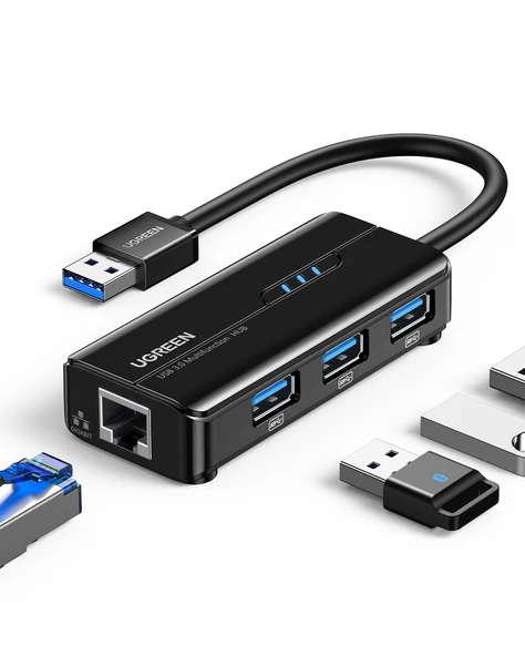 UGREEN USB 3.0 Gigabit Ethernet RJ45 Dönüştürücü 3 Port Hub USB Çoklayıcı, 20265 ürün görseli 1