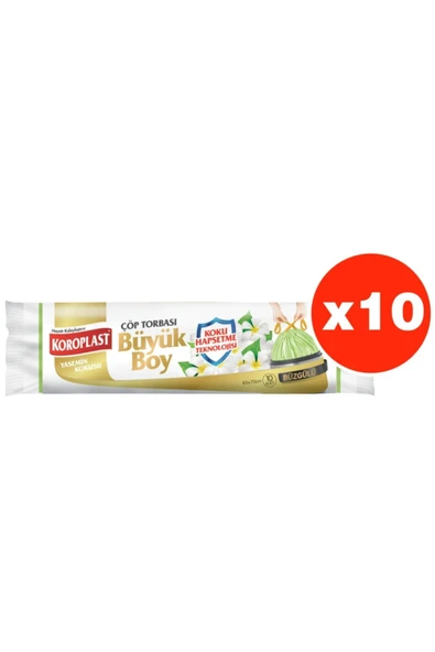 Koku Hapsetme Yasemin Büzgülü Büyük Boy 10lu Çöp Torbası X 10 Paket (65×70 cm) ürün görseli 1