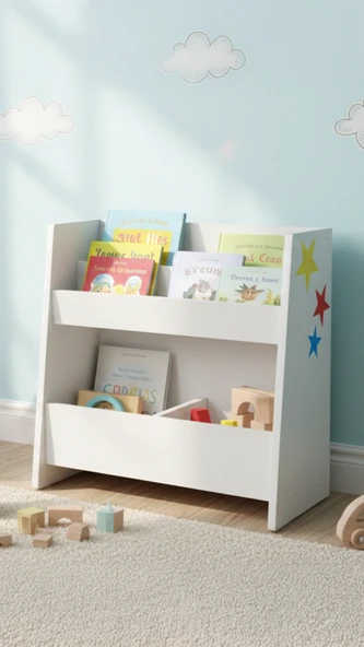 Montessori Ahşap Çok Amaçlı 2 Bölmeli Kitaplık, Düzenleyici ürün görseli 1