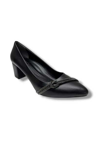 C-Shoes CV137-26 Cilt Deri Düğüm Taşlı Kalın Topuk Kadın Ayakkabı 41-42 ürün görseli 1