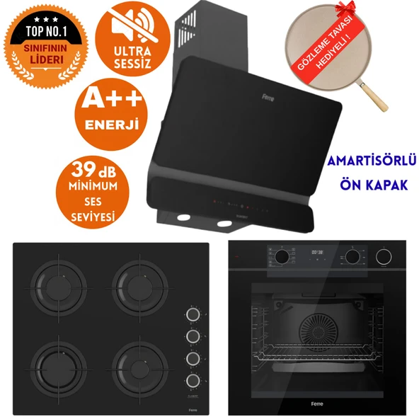 Ferre FryArt&SilentArt-SteamArt Hira Ultra Sessiz Siyah Ankastre Set (D080-SA + QEP64CS + CS205-FA) ürün görseli 1