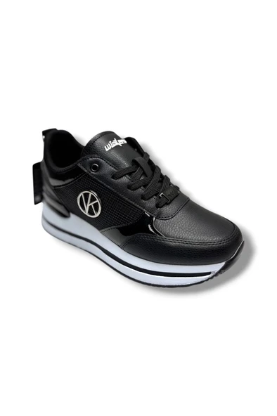 Wickers 2927-26 Cilt Deri Dolgu Topuklıu Anatomik Kadın Sneaker Siyah Beyaz ürün görseli 1