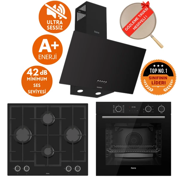 Ferre FryArt&SilentArt-SteamArt LUO Yeni Seri Sessiz Siyah  Ankastre Set ( D086-SA + XE64CS +LN385) ürün görseli 1