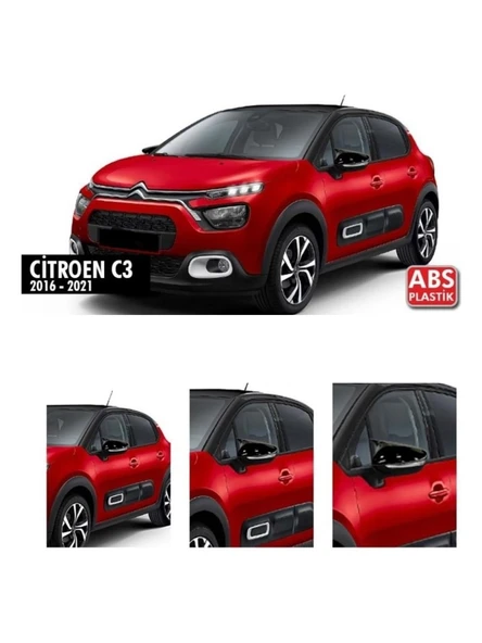 citroen c3 (2016-2021) parlak siyah boyalı batman-yarasa ayna kapağı ürün görseli 1